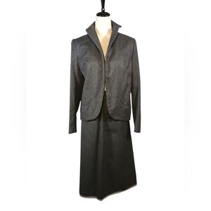 Woman's Vintage Grey Wool Skirt & Jacket Suit